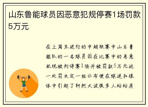 山东鲁能球员因恶意犯规停赛1场罚款5万元